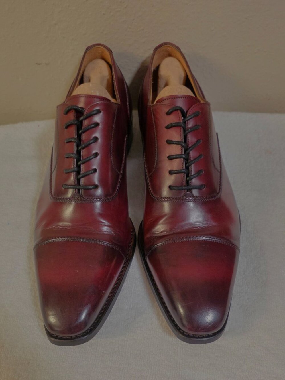 Calzoleria Harris 10.5 Burgundy Burnished Italian Mens Formal Dress Shoes